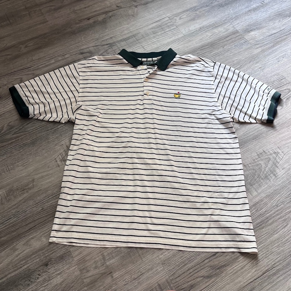 Men’s Masters Collection 60’s Two-Ply Mercerized cotton polo white green stripe